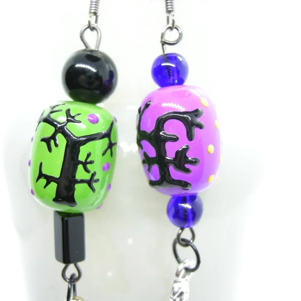 Spooky Trees lampwork earrings - purple, green or mix & match - Picture 8 of 13